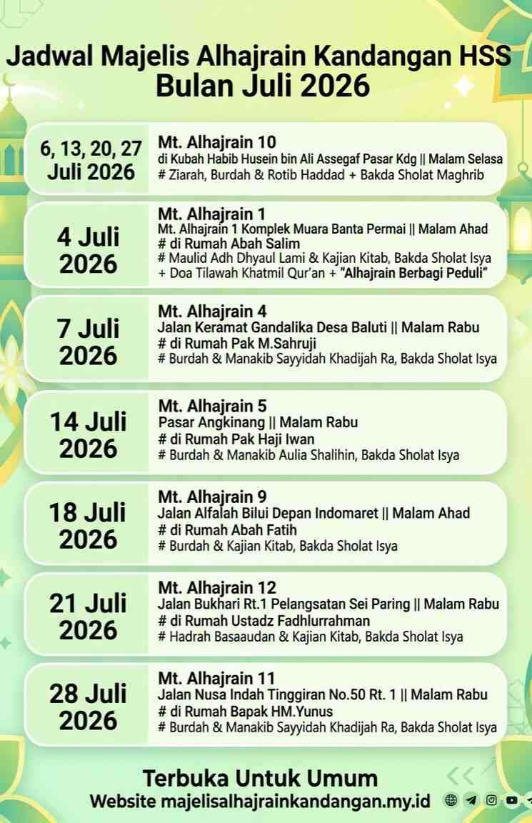 Jadwal Majelis Alhajrain Kandangan Bulan Juli 2026