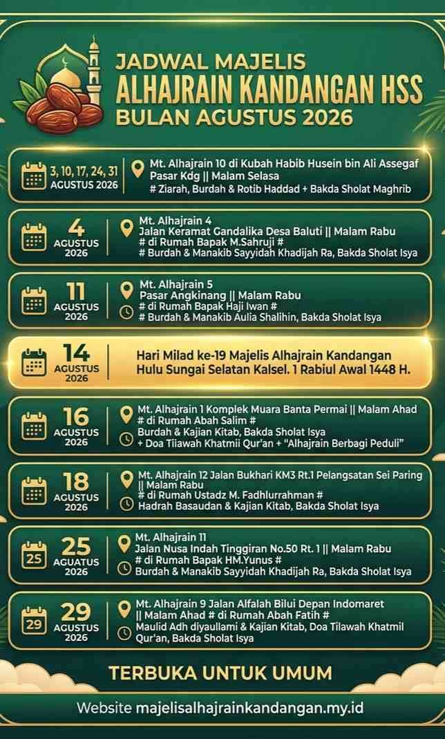 Jadwal Majelis Alhajrain Kandangan Bulan Agustus 2026