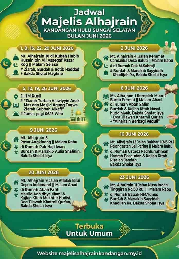 Jadwal Majelis Alhajrain Kandangan Bulan Juni 2026