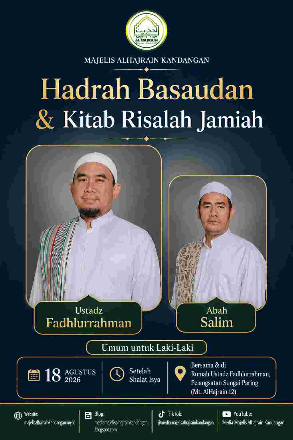 Majelis Alhajrain Kandangan Gelar Pengajian Hadrah Basaudan dan Pembacaan Kitab Risalah Jamiah 18 Agustus 2026