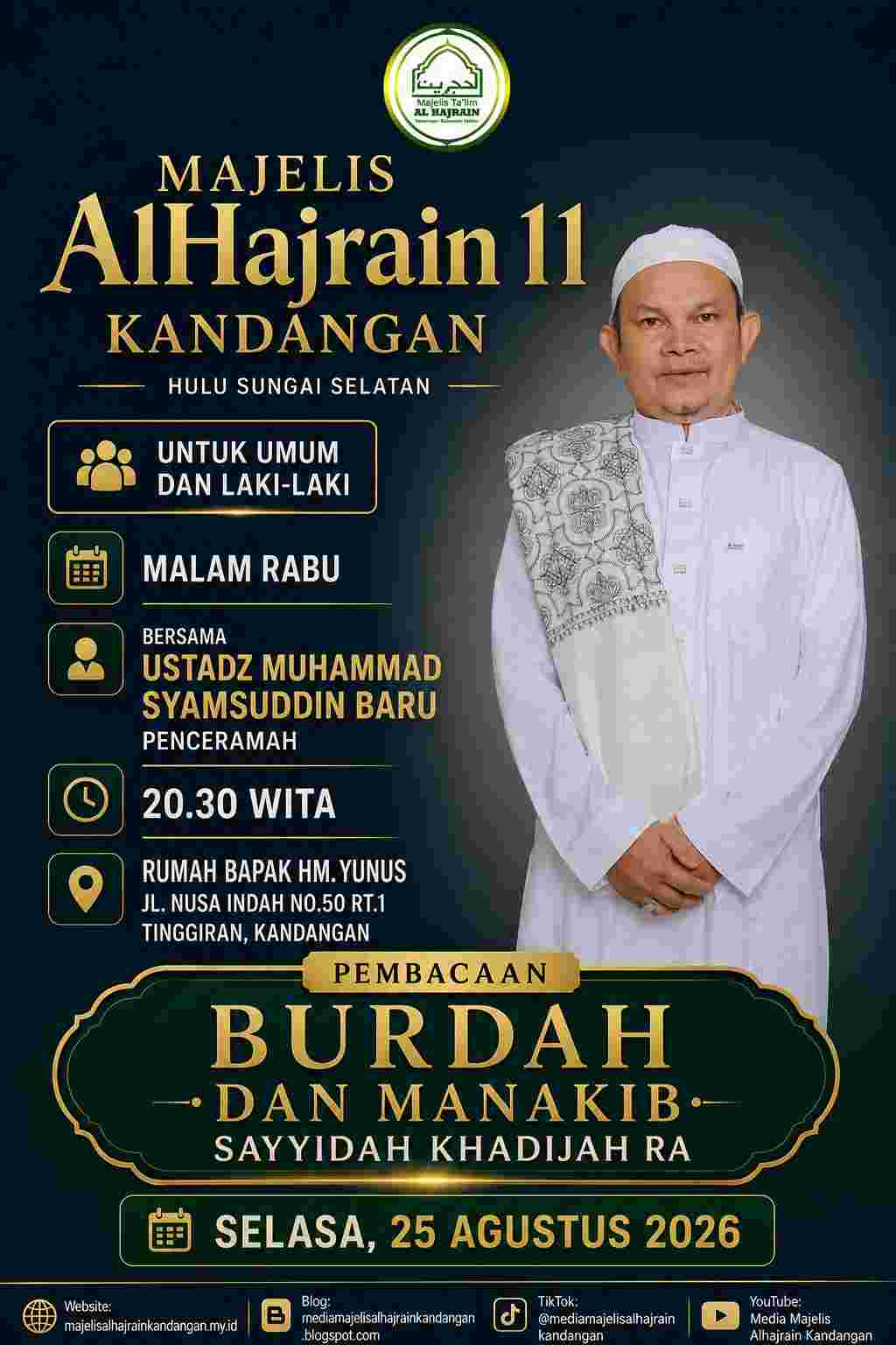 Hadirilah Pengajian Majelis AlHajrain 11 Kandangan dan Pembacaan Burdah 25 Agustus 2026