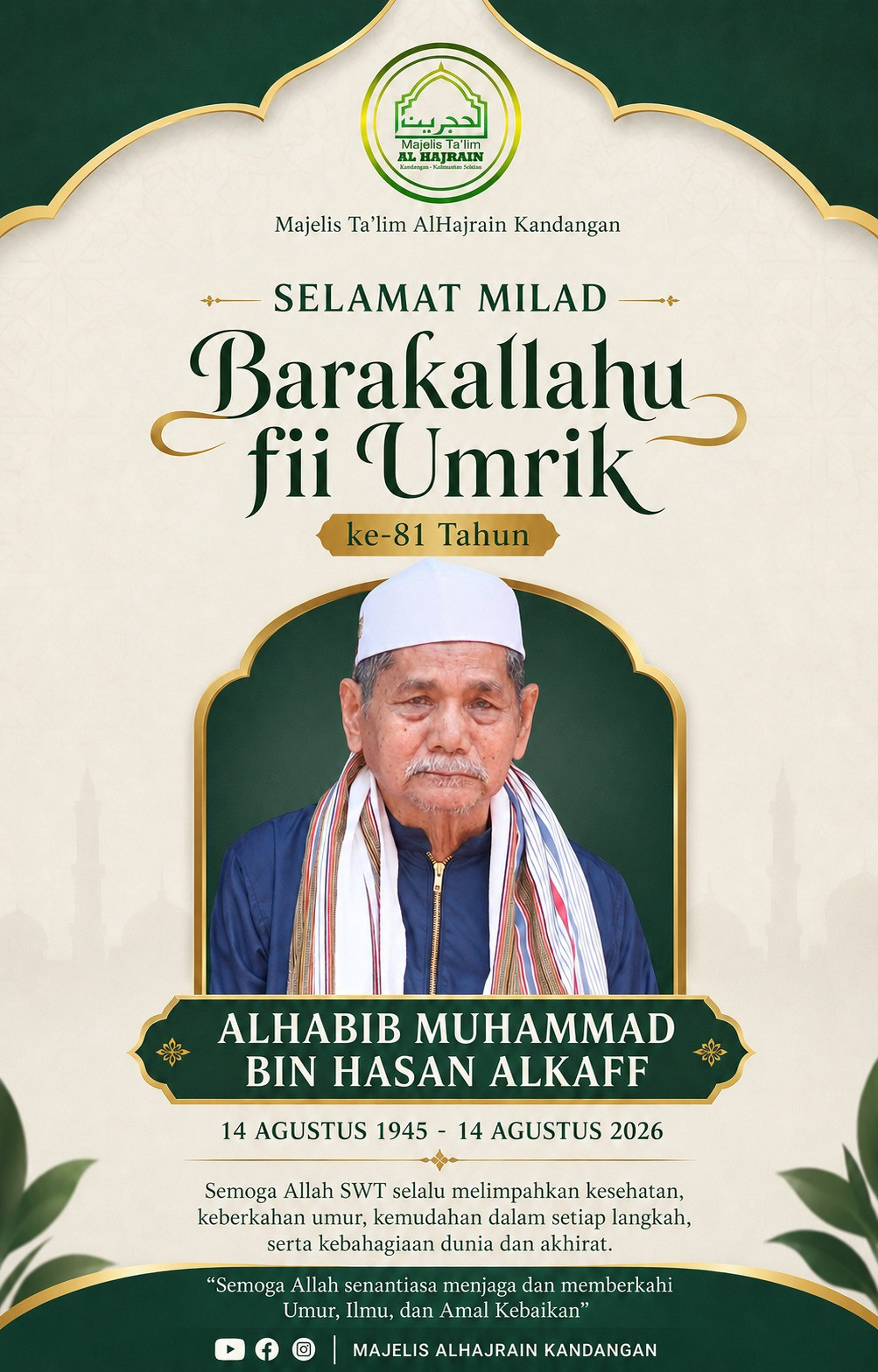 Ucapan Selamat Milad ke-81 Tahun Alhabib Muhammad Bin Hasan Alkaff dari Majelis Ta'lim AlHajrain Kandangan