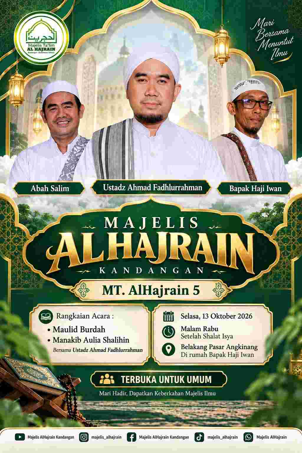Undangan Majelis Ta'lim Al Hajrain 5 Kandangan Bersama Ustadz Ahmad Fadhlurrahman