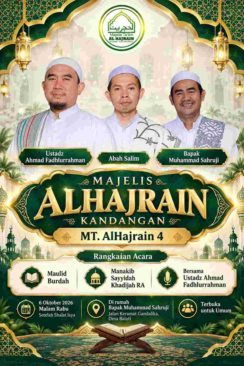 Jadwal Majelis Alhajrain 4 Kandangan Pembacaan Maulid Burdah dan Manakib Sayyidah Khadijah RA