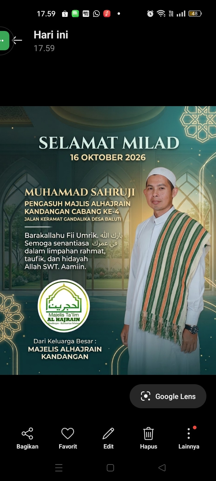 Selamat Milad Pengasuh Majelis Alhajrain Kandangan Cabang Ke-4 Muhammad Sahruji